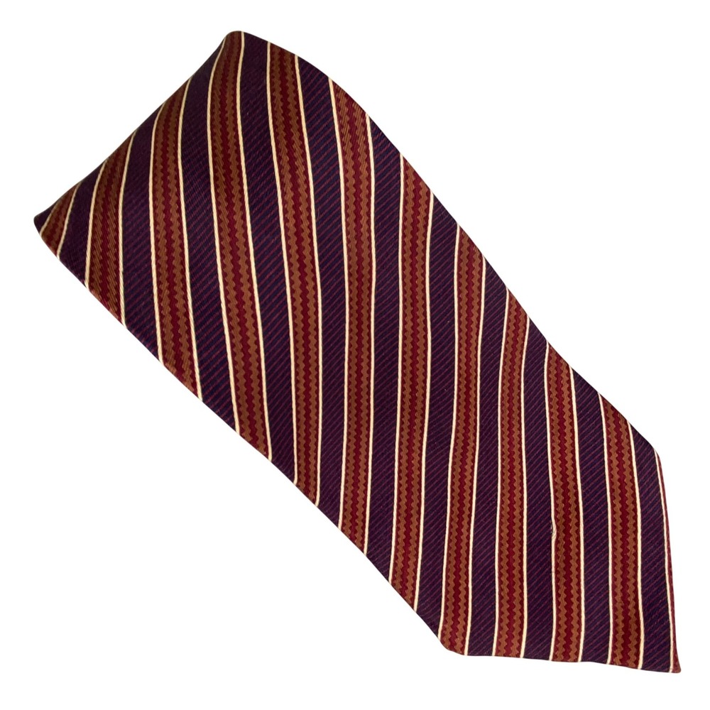 Croft & Barrow Long Tie Mens Burgundy Orange Striped Silk Classic Retro 60.5x4‎
